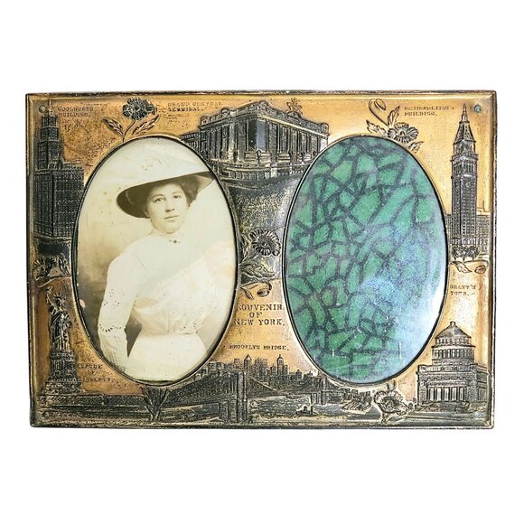 Antique Other - Antique 1910s New York Photo Frame 5x7 metal souviner raised relief Statue Liber
